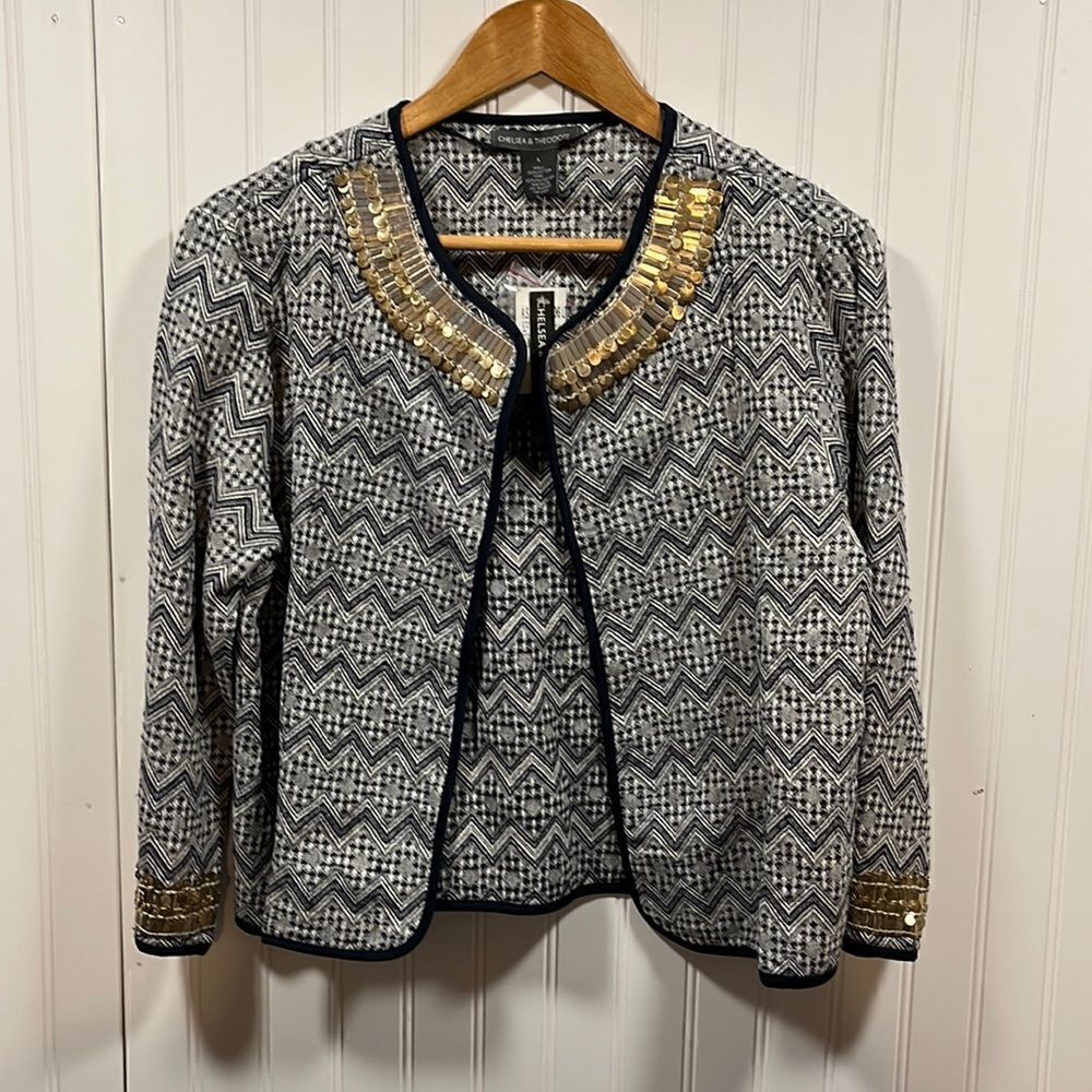 Chelsea & Theodore cropped quarter sleeve blazer